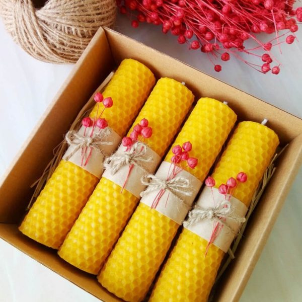 Doğal Petek Balmumu mum Hediyelik Arı Mumu 4 Adet 14Cm X 3Cm