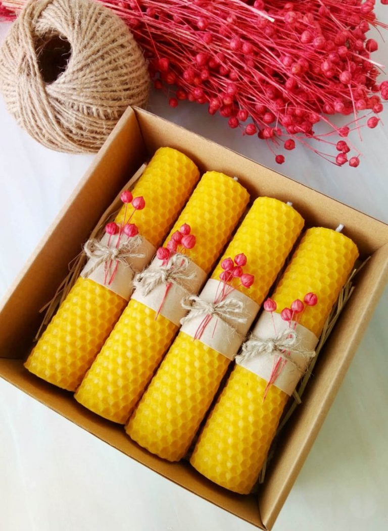 Doğal Petek Balmumu mum Hediyelik Arı Mumu 4 Adet 14Cm X 3Cm