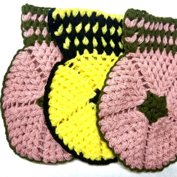 El İşi Örme Yeşil Pembe Sarı Siyah üçlü Lif Takımı