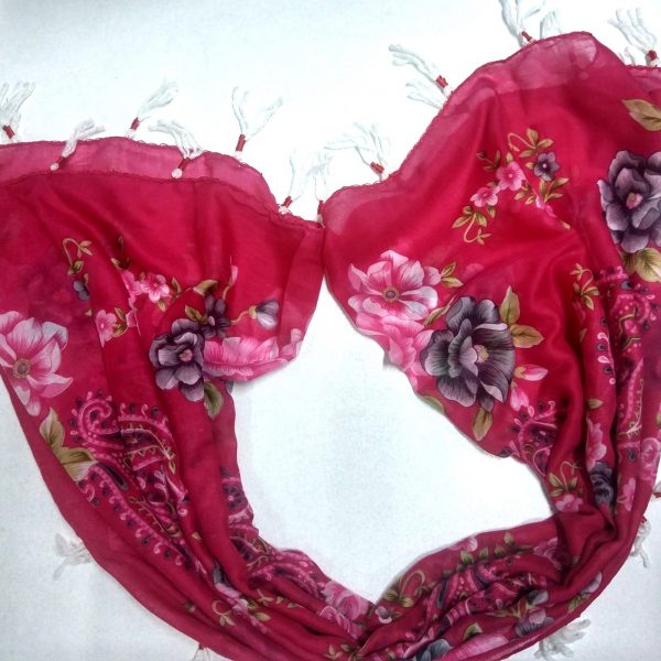 El işi Koyu Pembe Çiçekli İpli Yazma Yemeni