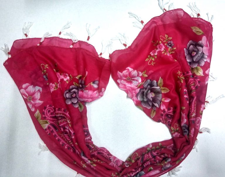 El işi Koyu Pembe Çiçekli İpli Yazma Yemeni