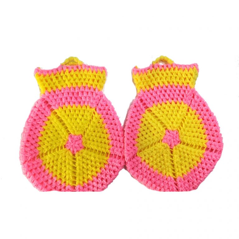 El işi örme Pembe-Sarı ikili Takım Banyo Lifi