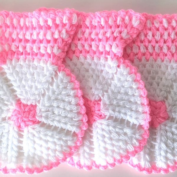 El işi örme Şeker Pembe-Beyaz üçlü Takım Banyo Lifi