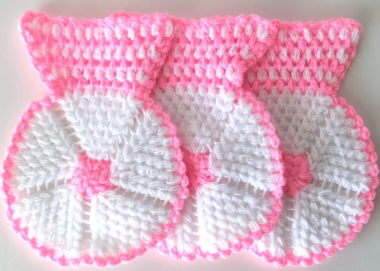 El işi örme Şeker Pembe-Beyaz üçlü Takım Banyo Lifi