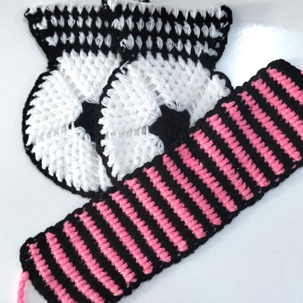 El işi örme Siyah Beyaz iki renkli pembe-siyah üçlü Takım Banyo Lifi