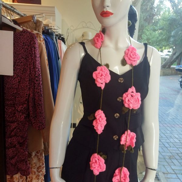 Giyim Alsesuar Tığ işi çiçekli atkı pembe yeşil