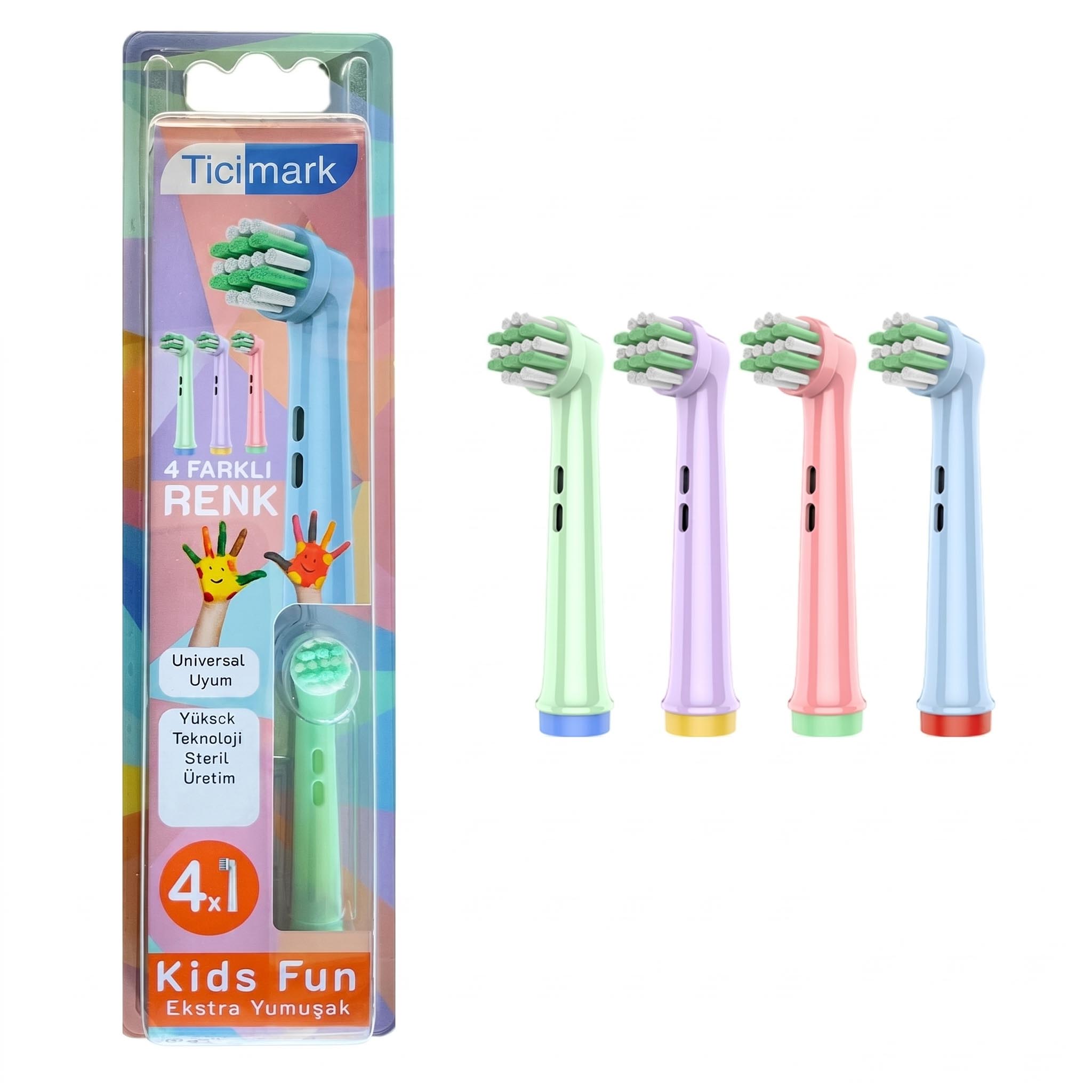Kids Fun - Narin yumuşak Oral-B İle Uyumlu Diş Fırçası Başlığı - 4 Adet Yedek Başlık Kids Fun - Narin yumuşak Oral-B İle Uyumlu Diş Fırçası Başlığı - 4 Adet Yedek Başlık